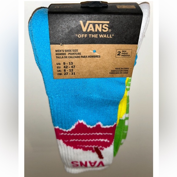 Vans Crew Socks 2 Pair Men 9-13 White Multicolor w Logo Checker OffTheWall Skate - Picture 12 of 12